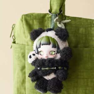 Green and Black Panda Plush Keychain